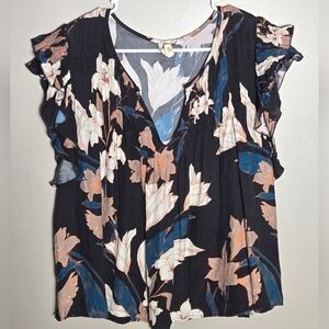 Anthropologie Dolan 100% Silk Flutter Sleeve Floral Boho Blouse, Size XS